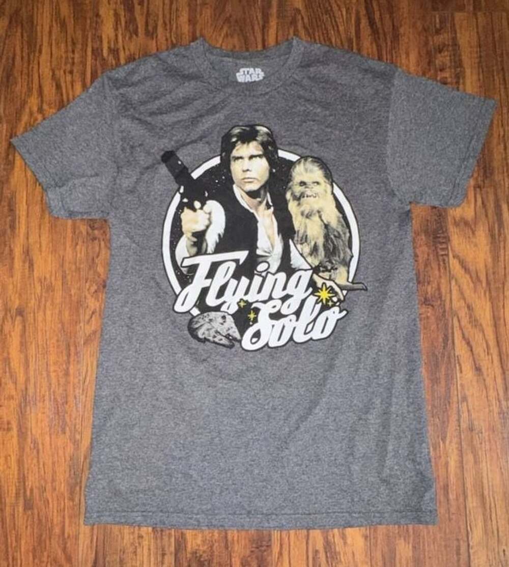Star Wars Flying Solo Han Solo Chewbacca Graphic T-Shirt Size S Grey